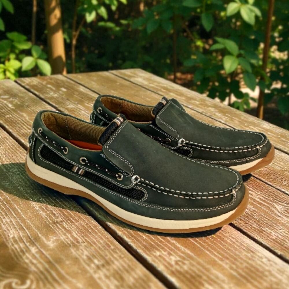 Khombu Men's Green Leather Slip-On Sneakers - 12M